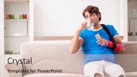  Presentation with industrial robot arm - Presentation theme consisting of young man with injured arm background and a  colored foreground