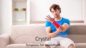  Presentation with 3d man sitting question mark - Audience pleasing presentation consisting of young man with injured arm backdrop and a lemonade colored foreground