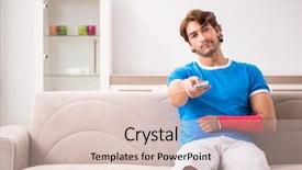  Presentation with 3d man sitting question mark - Slides having young man with injured arm background and a  colored foreground