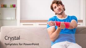  Presentation with young - Colorful PPT theme enhanced with young man with injured arm backdrop and a soft green colored foreground