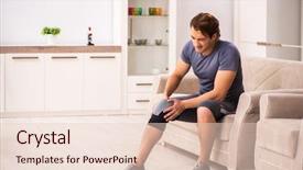  Presentation with knee - Cool new slide deck with young man with injured knee backdrop and a lemonade colored foreground