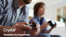  Presentation with video game - Beautiful PPT theme featuring young man with joystick playing backdrop and a  colored foreground