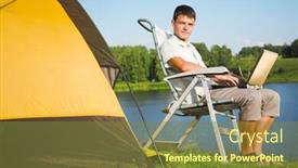  Presentation with tent - PPT theme enhanced with young man with laptop near the tent background and a tawny brown colored foreground
