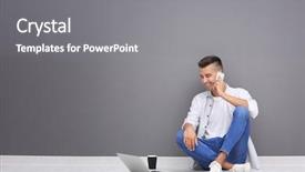  Presentation with phone - Audience pleasing slide deck consisting of young man with laptop backdrop and a gray colored foreground