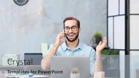  Presentation with cell - Amazing PPT theme having young-man-with-laptop backdrop and a light blue colored foreground