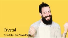  Presentation with hair tools and hairdressing concept - Audience pleasing PPT layouts consisting of young man with long hair backdrop and a  colored foreground