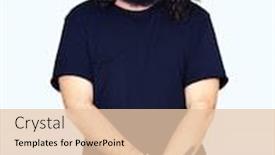  Presentation with heavy metal - Colorful slide set enhanced with young man with long hair and beard wearing heavy metal black outfit with serious expression on face simple and natural looking at the camera backdrop and a lemonade colored foreground