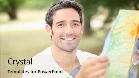  Presentation with gps - PPT theme with young man with map background and a  colored foreground