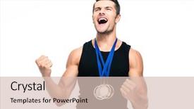  Presentation with fitness - Audience pleasing PPT theme consisting of young man with medals celebrating backdrop and a lemonade colored foreground