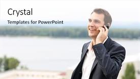  Presentation with outdoors - Beautiful slide set featuring young man with mobile phone backdrop and a  colored foreground