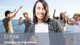  Presentation with outdoor party - Colorful PPT theme enhanced with young man with mojito cocktail enjoying outdoor party with his friends backdrop and a gray colored foreground