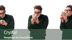  Presentation with money - Amazing slide deck having young man with money isolated backdrop and a ocean colored foreground