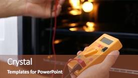  Presentation with multimeter - PPT layouts with young man with multimeter repairing background and a tawny brown colored foreground