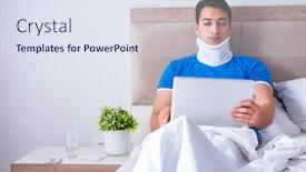  Presentation with injury - PPT layouts having young man with neck injury in the bed background and a sky blue colored foreground