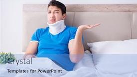  Presentation with injury - PPT theme featuring young man with neck injury in the bed background and a teal colored foreground