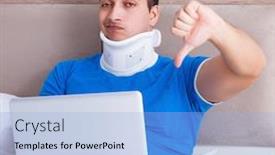  Presentation with injury - Presentation design featuring spinal cord - young man with neck injury background and a light blue colored foreground