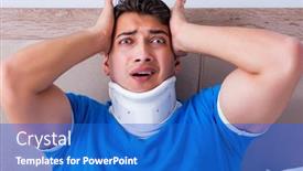  Presentation with injury - Beautiful PPT theme featuring young-man-with-neck-injury backdrop and a cobalt blue colored foreground