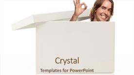  Presentation with signal - Theme consisting of young man with okay hand signal and popping his head from blank white box isolated on a white background - box ready for your own message background and a sky blue colored foreground