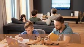  Presentation with open book - PPT layouts having young-man-with-open-book background and a coral colored foreground