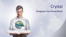  Presentation with nasa - Audience pleasing PPT theme consisting of young man with opened book in hands elements of this image are furnished by nasa backdrop and a sky blue colored foreground