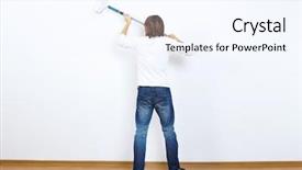  Presentation with wall paint - PPT theme having young man with paint brush and blank white wall background and a sky blue colored foreground