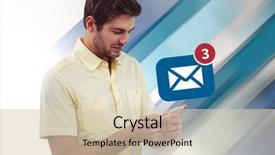  Presentation with blue design - Cool new slide deck with young man with phone against blue and white tile design backdrop and a soft green colored foreground