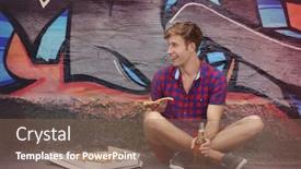  Presentation with asphalt - Amazing PPT layouts having young man with pizza and beer sitting on asphalt against painted wall background backdrop and a violet colored foreground