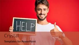  Presentation with bakground - Slide deck featuring young-man-with-problem-holding background and a red colored foreground