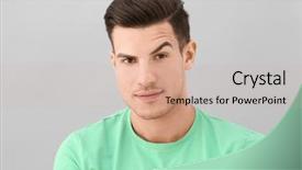  Presentation with breast cancer light shirt - Audience pleasing PPT theme consisting of young man with raised eyebrow backdrop and a soft green colored foreground