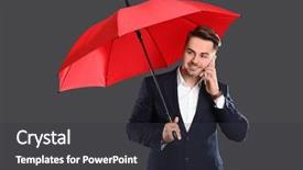  Presentation with young man on the phone - Slide deck enhanced with young man with red umbrella background and a dark gray colored foreground