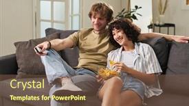  Presentation with couch potato - Presentation theme consisting of young-man-with-remote-control background and a tawny brown colored foreground