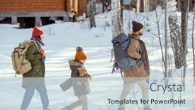  Presentation with house forest - Beautiful presentation theme featuring young-man-with-rucksack backdrop and a sky blue colored foreground