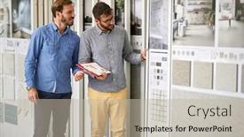  Presentation with salesman - Presentation theme consisting of young-man-with-salesman background and a mint green colored foreground