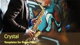  Presentation with old wite man and his music - Slide deck enhanced with young man with saxophone outside background and a tawny brown colored foreground