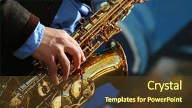  Presentation with old wite man and his music - Slide deck having young man with saxophone outside background and a tawny brown colored foreground