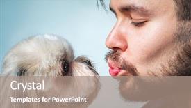  Presentation with love and care - Beautiful presentation theme featuring young man with shih tzu backdrop and a coral colored foreground