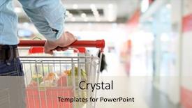  Presentation with shopping cart or supermarket trolley - Amazing PPT theme having young man with shopping cart backdrop and a lemonade colored foreground