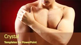  Presentation with shoulder pain - Amazing PPT theme having young man with shoulder pain backdrop and a tawny brown colored foreground