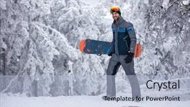  Presentation with man on top of mountain - Slides consisting of young man with ski mask background and a light blue colored foreground