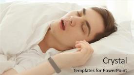  Presentation with sleep - Cool new presentation design with young man with sleep tracker backdrop and a mint green colored foreground