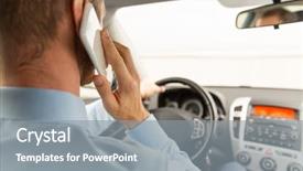  Presentation with young business people - Presentation theme consisting of young man with smartphone driving background and a gray colored foreground