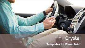  Presentation with young business people - Slide deck having young man with smartphone driving background and a gray colored foreground