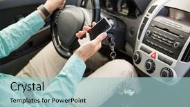  Presentation with mobile payment app business technology - Amazing slide deck having young man with smartphone driving backdrop and a light blue colored foreground