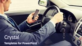  Presentation with business technology internet and network - PPT theme enhanced with young man with smartphone driving background and a  colored foreground