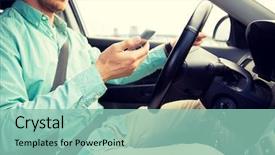  Presentation with young business people - Theme consisting of young man with smartphone driving background and a mint green colored foreground