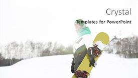  Presentation with snowboard - Presentation theme featuring young man with snowboard walking in snow background and a white colored foreground