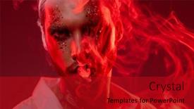  Presentation with makeup brushes and make up - Slide deck with young-man-with-stage-makeup background and a crimson colored foreground