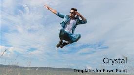  Presentation with charging gun man hands charging - Amazing slides having young man with sunglasses salutes backdrop and a  colored foreground