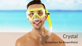  Presentation with swimming - Presentation theme consisting of young man with swimming mask background and a coral colored foreground