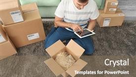  Presentation with man relaxing on massage table - Theme featuring young man with tablet computer background and a coral colored foreground